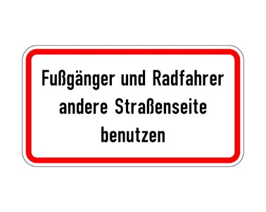 Hinweisschild WH48 "Fußgänger und Radfahrer andere Straßenseite benutzen"