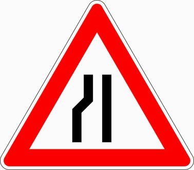 Verkehrszeichen VZ 121-20 Einseitig verengte Fahrbahn, Verengung links