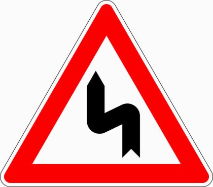 Verkehrszeichen VZ 105-10 Doppelkurve, zunächst links