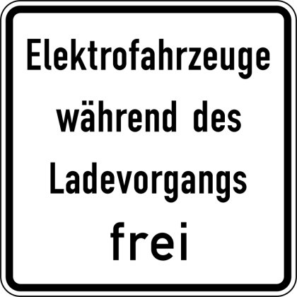 Verkehrszeichen VZ 1026-60 Elektrofahrzeuge während des Ladevorgangs frei