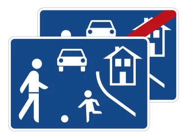 VZ 325.1-40 Beginn/Ende eines verkehrsberuhigten Bereichs, doppelseitig (Rückseite VZ-Nr. 325.2)