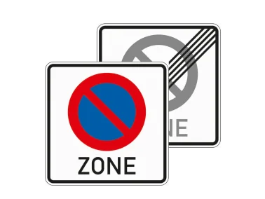 VZ 290.1-40 Beginn/Ende eines eingeschränkten Haltverbots für eine Zone, doppelseitig (Rückseite VZ-Nr. 290.2)