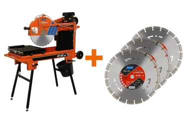 Aktion Norton Clipper Tischsäge CM 450 Junior „BAU DIE WELT BESSER“-EDITION mit 3x Norton Diamantscheibe Vulcan TP Beton 450x25,4mm