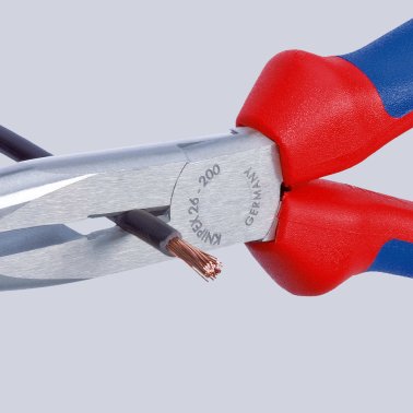 KNIPEX Flachrundzange (Storchschnabelzange) Nr. 26 22 200 T, gebogen, mit Befestigungsöse, 200 mm