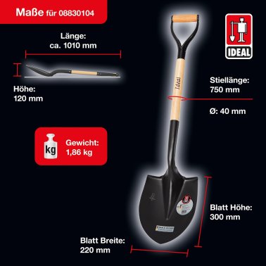 IDEAL Spatenschaufel klein, mit YD-Stiel und Tritt