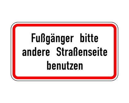 Hinweisschild WH24 "Fußgänger bitte andere Straßenseite benutzen"