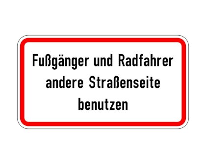 Hinweisschild WH48 "Fußgänger und Radfahrer andere Straßenseite benutzen"