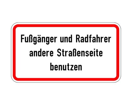 Hinweisschild WH48 "Fußgänger und Radfahrer andere Straßenseite benutzen"