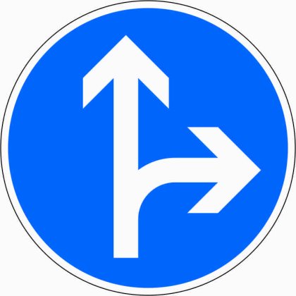 VZ 214 Vorgeschriebene Fahrtrichtung geradeaus oder rechts