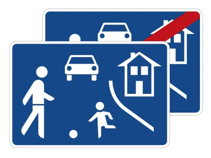 VZ 325.1-40 Beginn/Ende eines verkehrsberuhigten Bereichs, doppelseitig (Rückseite VZ-Nr. 325.2)