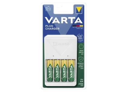 VARTA Ladegerät Plug Charger mit 4x AA, 2100 mAh