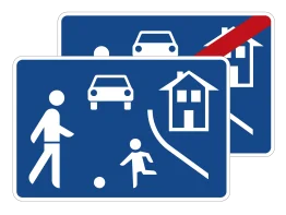 VZ 325.1-40 Beginn/Ende eines verkehrsberuhigten Bereichs, doppelseitig (Rückseite VZ-Nr. 325.2)