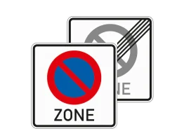 VZ 290.1-40 Beginn/Ende eines eingeschränkten Haltverbots für eine Zone, doppelseitig (Rückseite VZ-Nr. 290.2)
