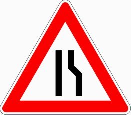 Verkehrszeichen VZ 121-10 Einseitig verengte Fahrbahn, Verengung rechts