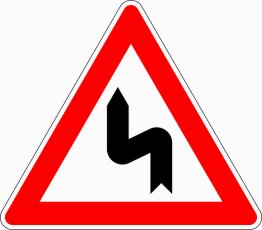 Verkehrszeichen VZ 105-10 Doppelkurve, zunächst links