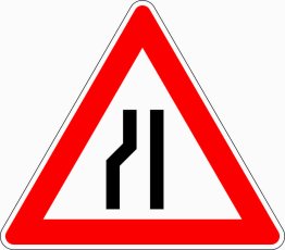 Verkehrszeichen VZ 121-20 Einseitig verengte Fahrbahn, Verengung links