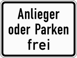 Verkehrszeichen VZ 1020-31 Anlieger oder Parken frei