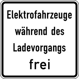 Verkehrszeichen VZ 1026-60 Elektrofahrzeuge während des Ladevorgangs frei