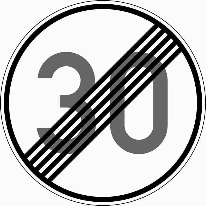 Sie Befahren Eine Kurve Mal Mit 30 Km H VZ 278-30 Ende der zulässigen Höchstgeschwindigkeit 30 km/h online